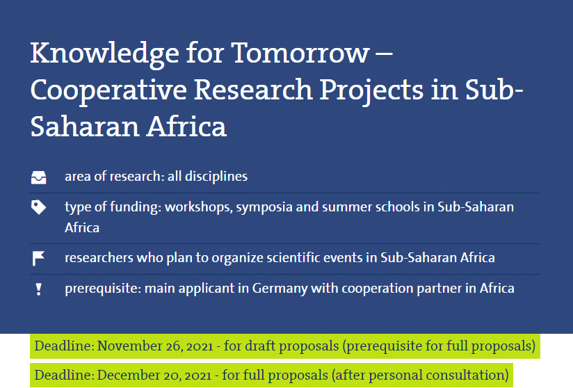 Volkswagen Stiftung Knowledge for Tomorrow – Cooperative Research Projects in Sub-Saharan Africa 2022