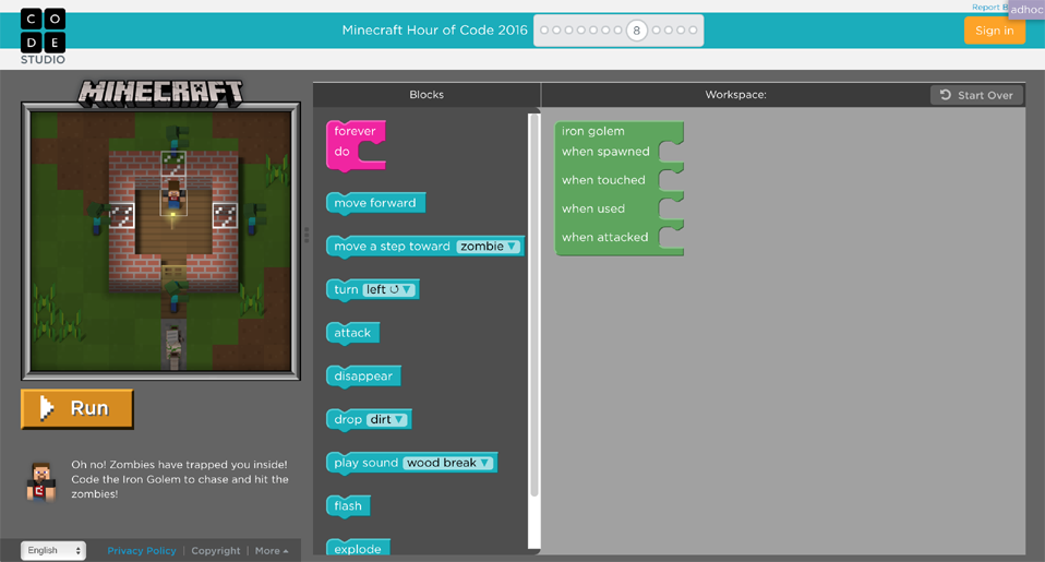 Minecraft tutorial Hour Code