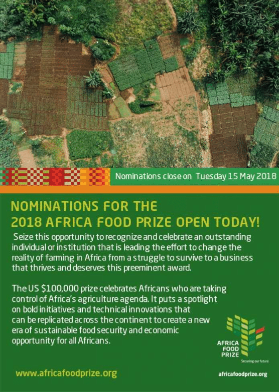 The Africa Food Prize (USD$100,000) 2022 – Call for Nominations
