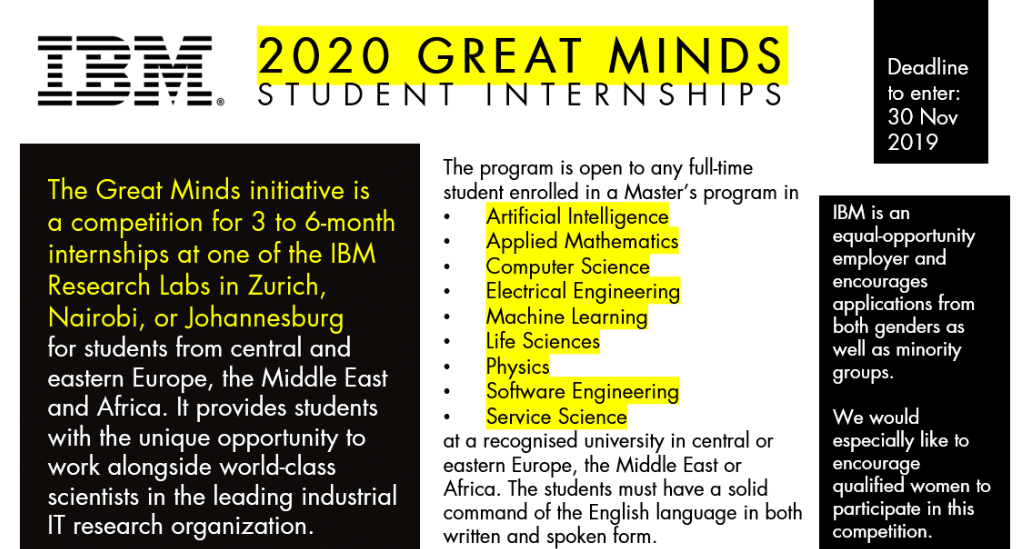IBM Great Minds Student Internships 2022 for International Students (Pitch your vision and win an internship in Zurich, Nairobi, or Johannesburg)