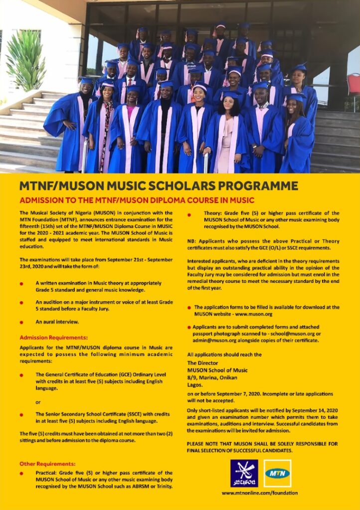 MTNF/MUSON Music Scholars Programme (Diploma Scholarship) 2023 for Nigerian Students