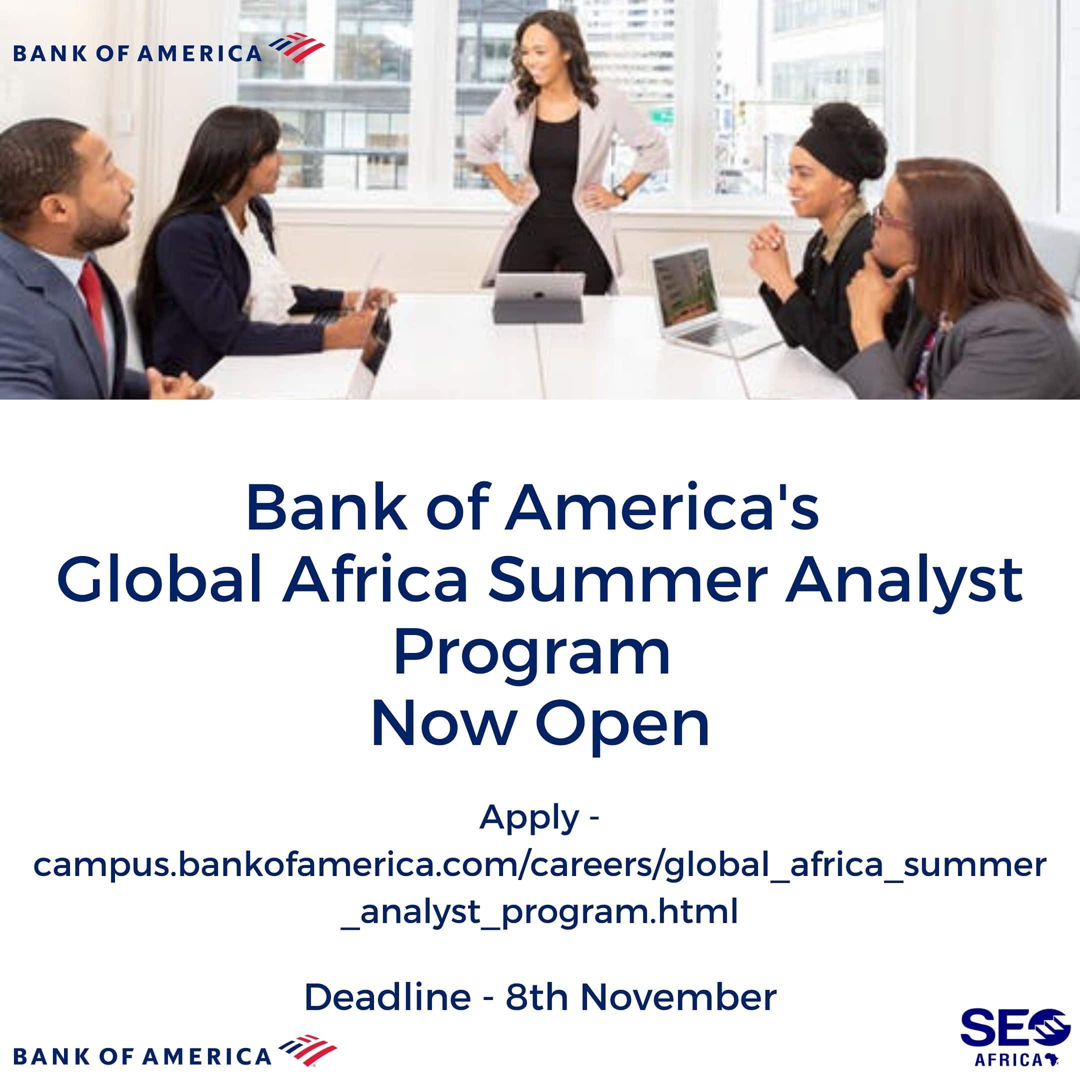 Bank of America Global Africa Summer Analyst Program 2022 for African Students