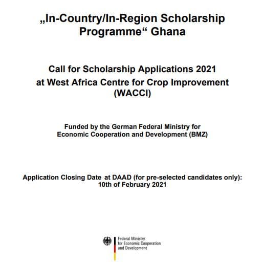 DEADLINE EXTENDED: WACCI Masters Plant Breeding Scholarships 2022 for Sub-Saharan African Students – University of Ghana