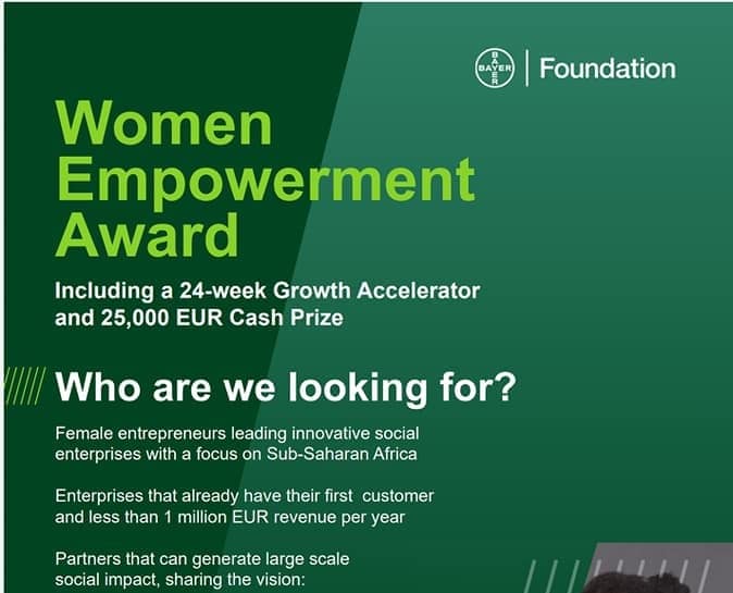 Bayer Foundation Women Empowerment Award 2024 for female entrepreneurs of Sub-Saharan Africa