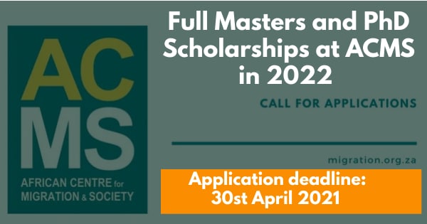 ACMS Full Masters & PhD Scholarships 2022 for African Students – Wits University