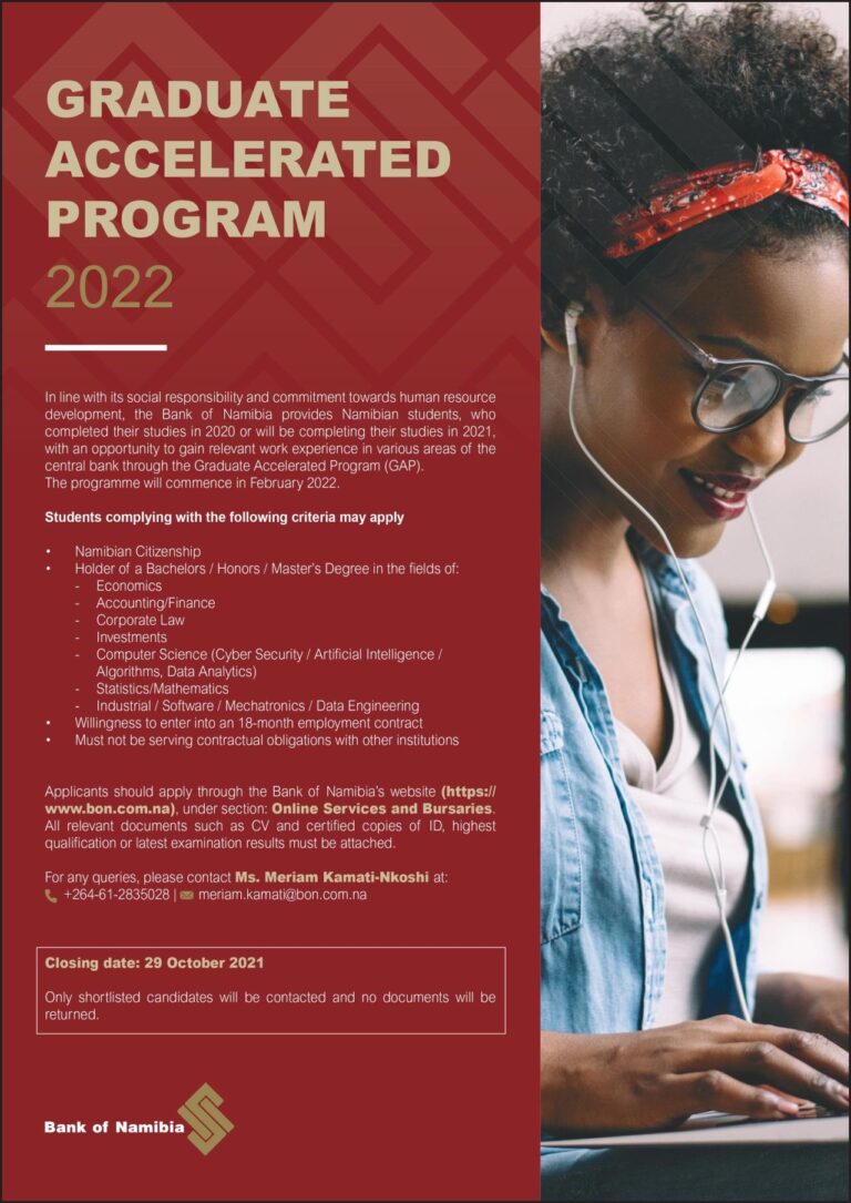Bank of Namibia Graduate Accelerated Program (GAP) 2021/2022 for Young Namibians