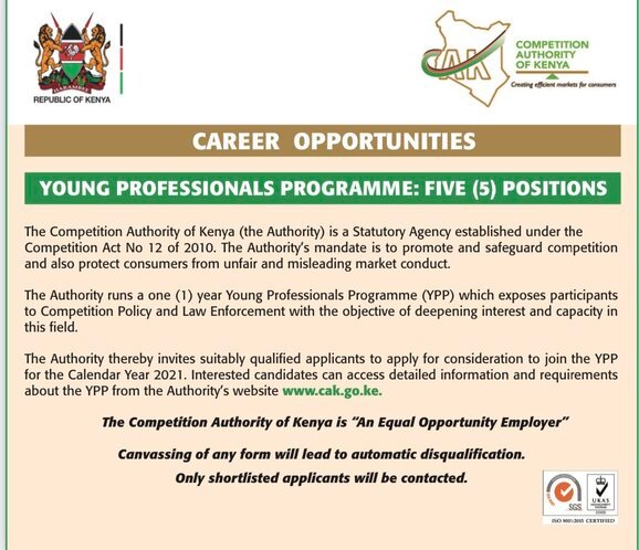 Competition Authority of Kenya Young Professionals Program 2021 for Young Kenyans