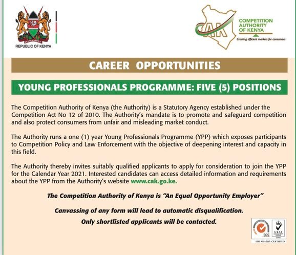 Competition Authority of Kenya Young Professionals Program 2024 for Young Kenyans