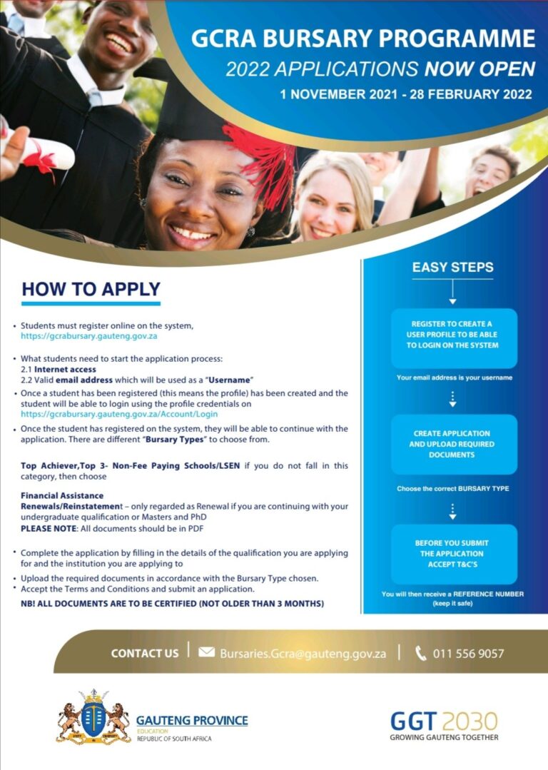 Gauteng City Region Academy (GCRA) 2022 Bursary Applications for SA Youth