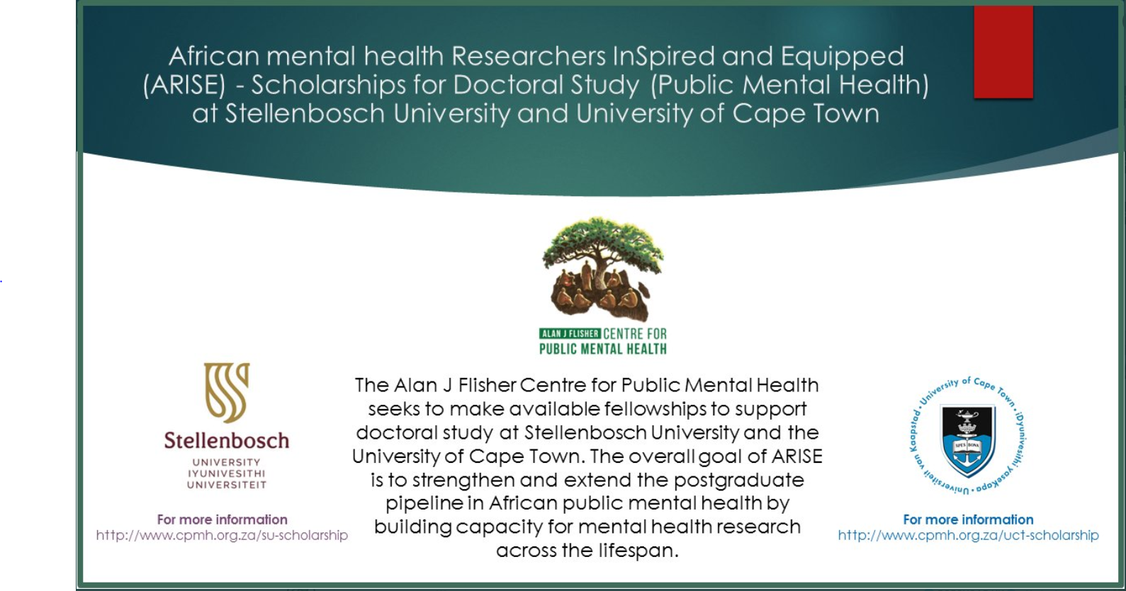 African mental health Researchers InSpired and Equipped (ARISE) – Scholarships for Doctoral Study (Public Mental Health)