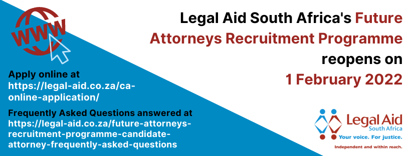 NOW OPEN: Legal Aid’s Future Attorneys Recruitment Programme 2023 for South African Graduates
