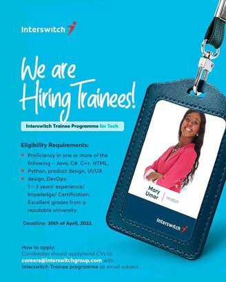 Interswitch Tech Trainee Programme 2023 for Tech Professionals