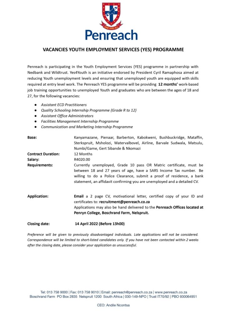 South Africa Youth Employment Penreach YES Programme 2022