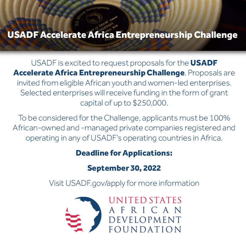 USADF Accelerate Africa Entrepreneurship Challenge 2022 for Youth & Women-Led Enterprises