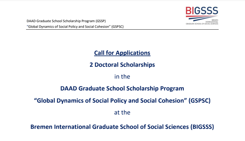 DAAD Graduate School Scholarship Program – at Bremen International Graduate School of Social Sciences (BIGSSS)