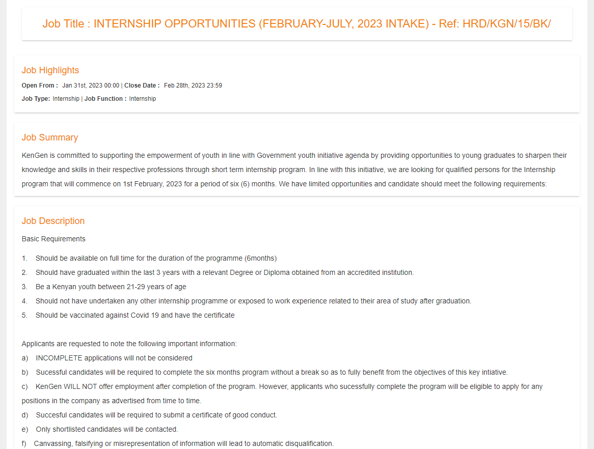 Kenya Electricity Generating Company PLC Internship Programme (FebJuly