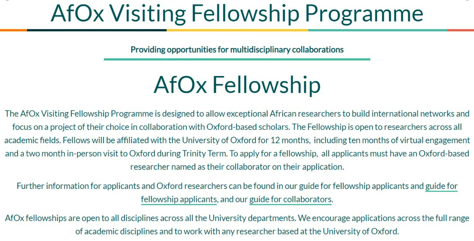 Africa Oxford (AfOx) Visiting Fellows Program 2024 for African Scholars (Fully-funded to University of Oxford)