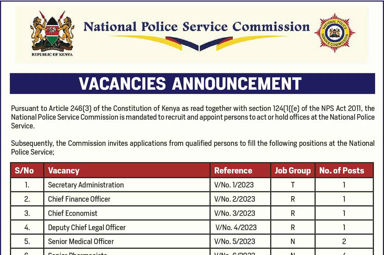 Kenya National Police Service (NPS) Recruitment Programme 2023 for Unemployed Kenyans