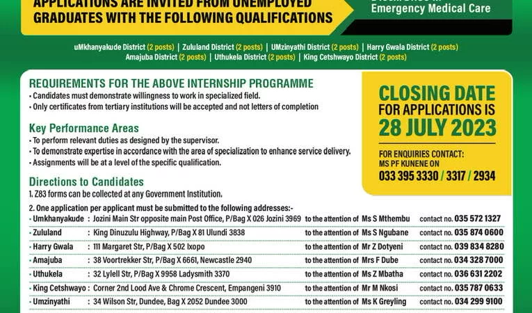 Kwazulu-Natal (KZN) EMZ 24 Months 2023 Internship Programme for Unemployed Graduates