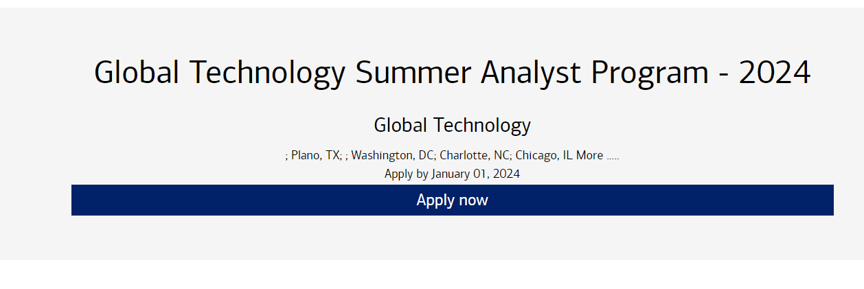 Bank of America Global Technology Summer Analyst Program 2024 for Students Worldwide