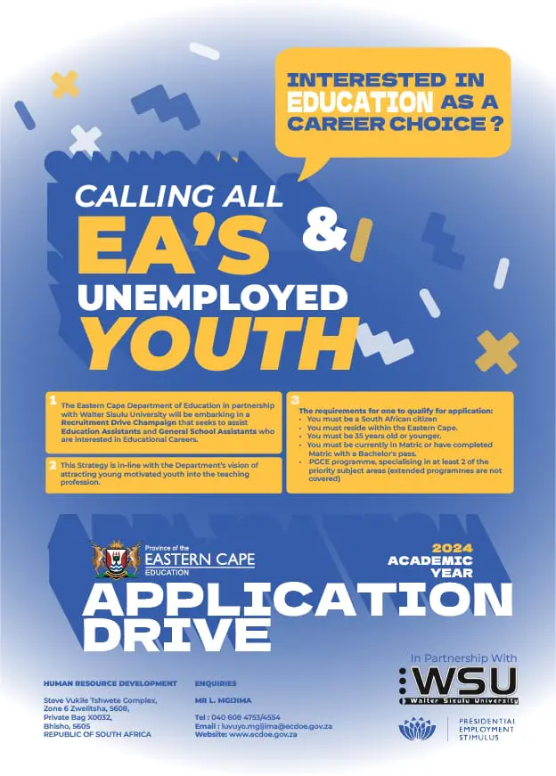south African Eastern Cape Department of Education (ECDOE) Recruitment Drive For Unemployed south Africans