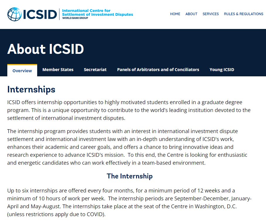 World Bank ICSID Internship 2024 for International Students