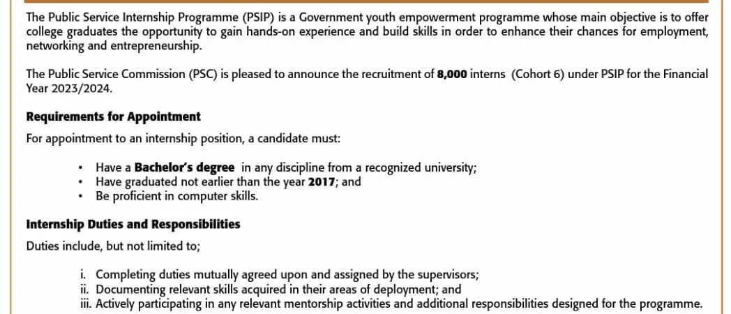 8000 Kenya Public Service Internship Programme (PSIP) 2024 for