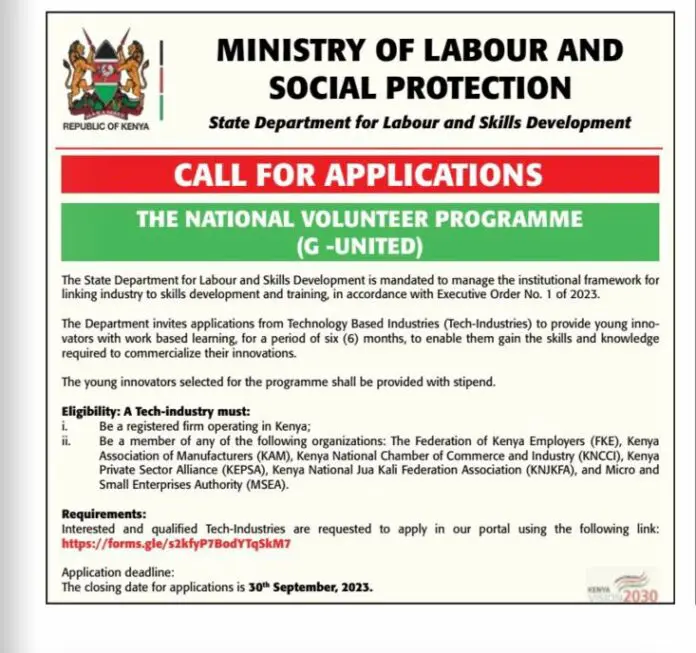 Kenya Labour and Skills Development National Volunteer Programme (G-United)
