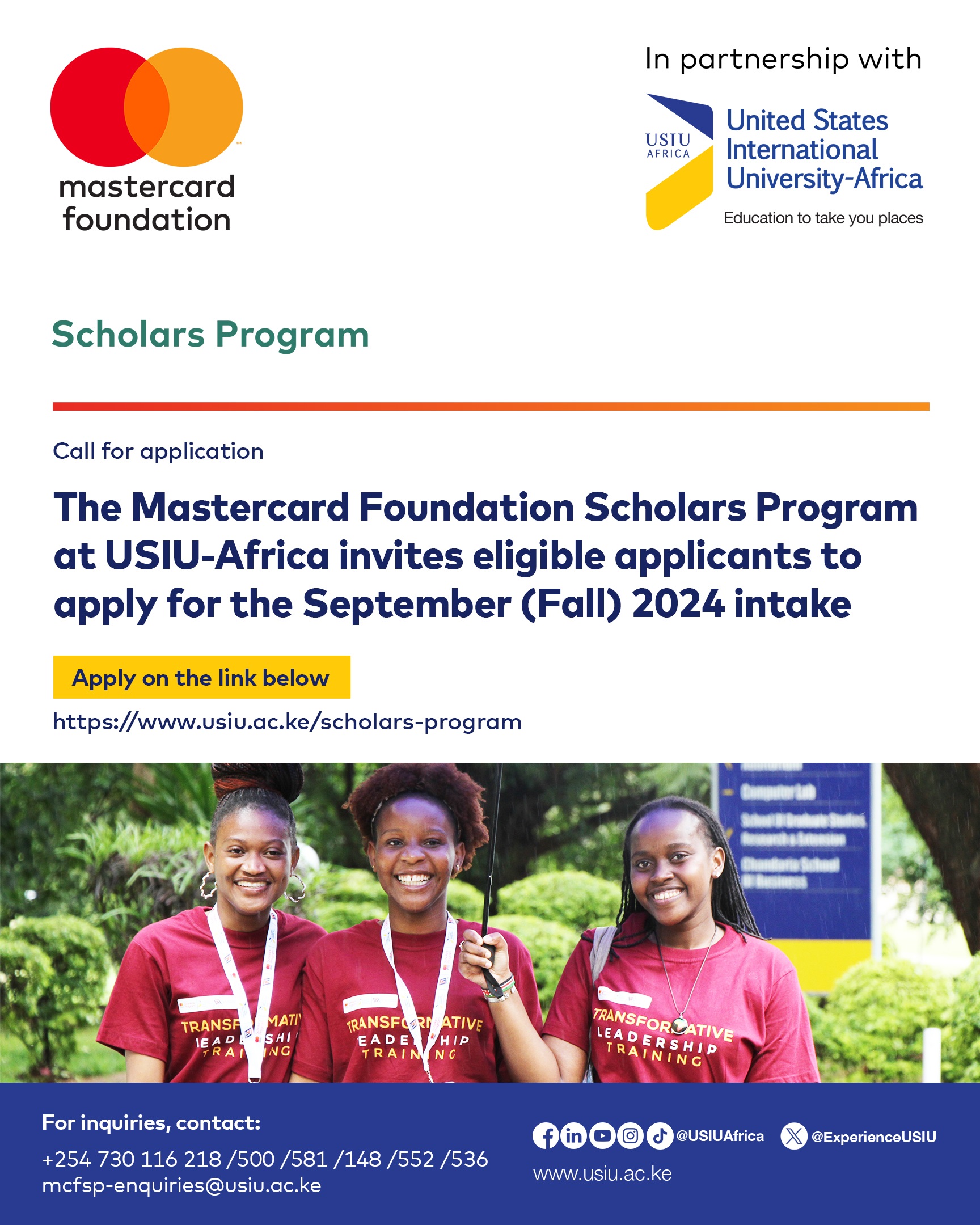 Mastercard United States International University-Africa (USIU-Africa) Scholarship Program Fall 2024 Intake for Young Africans