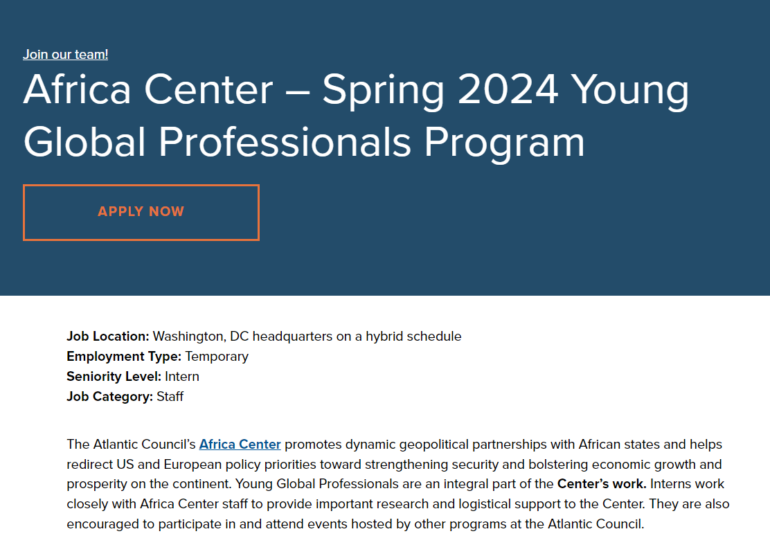 Atlantic Council Africa Center – Spring 2024 Young Global Professionals Program