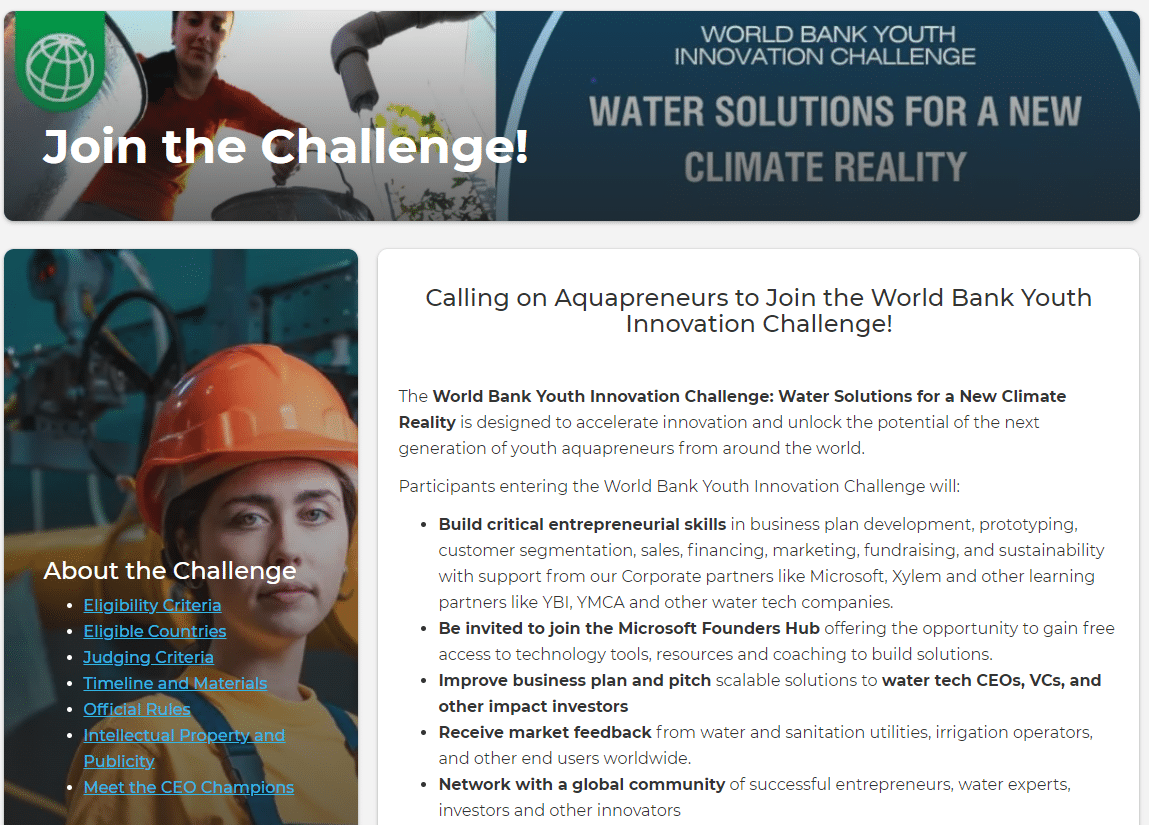World Bank Youth Innovation Challenge 2024 for Youth Aquapreneurs