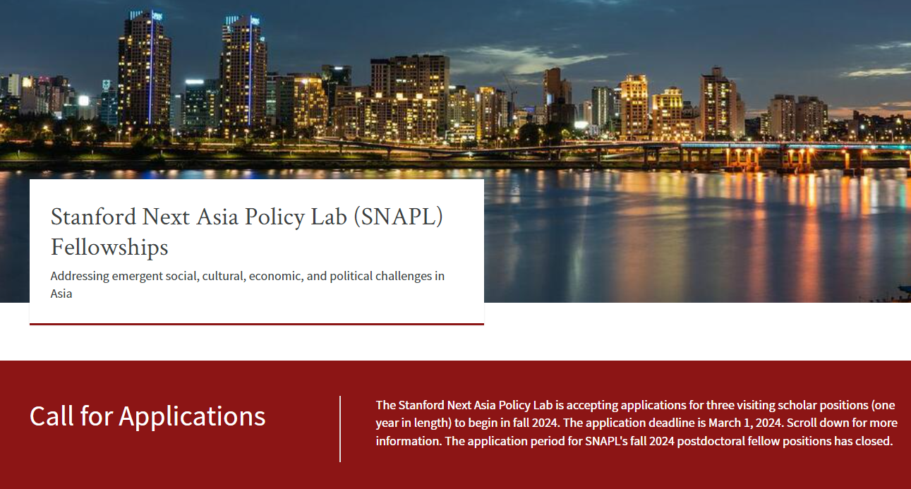 Stanford Next Asia Policy Lab (SNAPL) Fellowships 2024 for Global Scholars