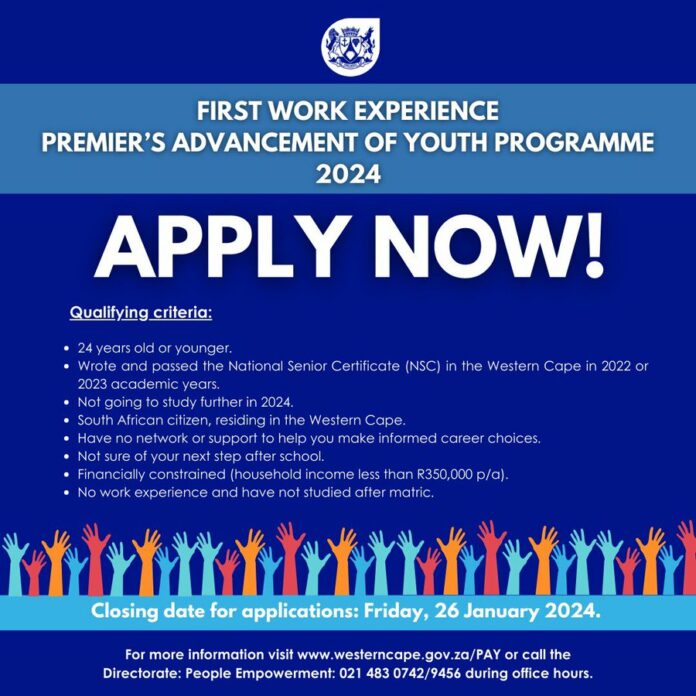 Western Cape Government First Work Experience Pay Programme 2024