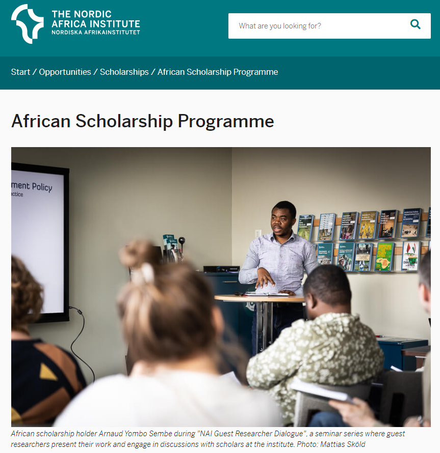 Nordic Africa Institute’s African Scholarship Programme 2025 for Early career researchers in Africa