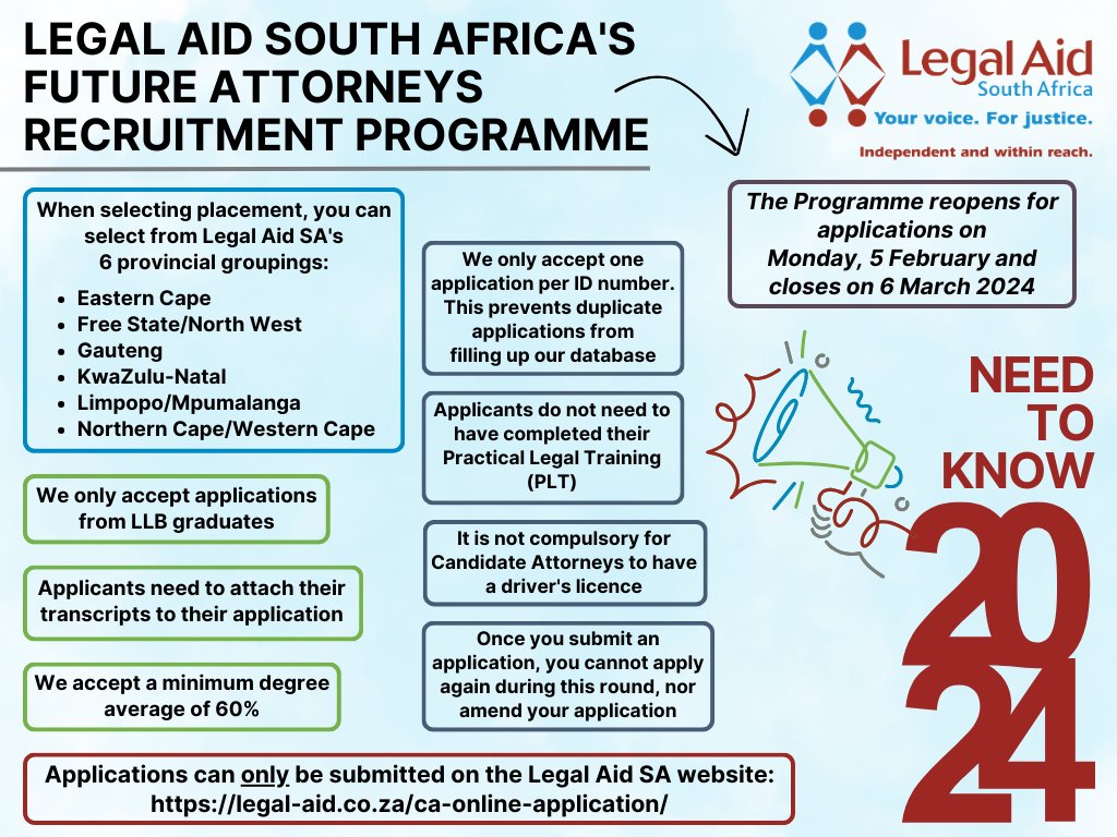 NOW OPEN: Legal Aid’s Future Attorneys Recruitment Programme 2024 for South African Graduates