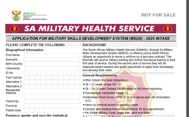 South African Military Skills Development System (MSDS) 2025 for Graduate South Africans