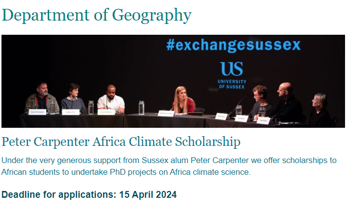 Peter Carpenter Africa Climate Scholarship 2024 for African PhD Students